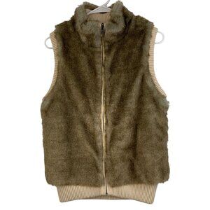 Ann Taylor Reversible Faux Fur & Knit Sweater Vest Size S NWT Zip Wool 8064